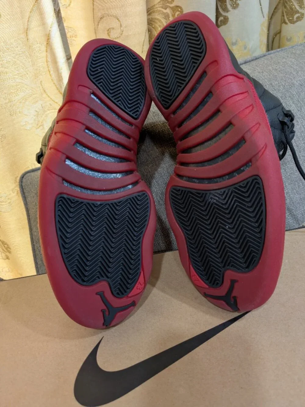 Nike Air Jordan 12 Retro Black/Red Sneakers Size 8 Excellent Condition With Box